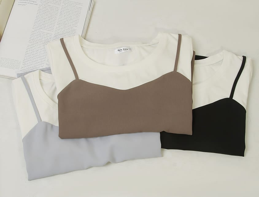 Sweetheart Neckline Twill Faux Two-Piece Plus Size Top