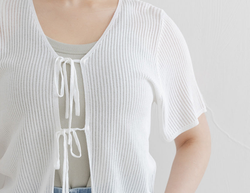 Front Tie Sheer Hollow Plus Size Knit Cardigan