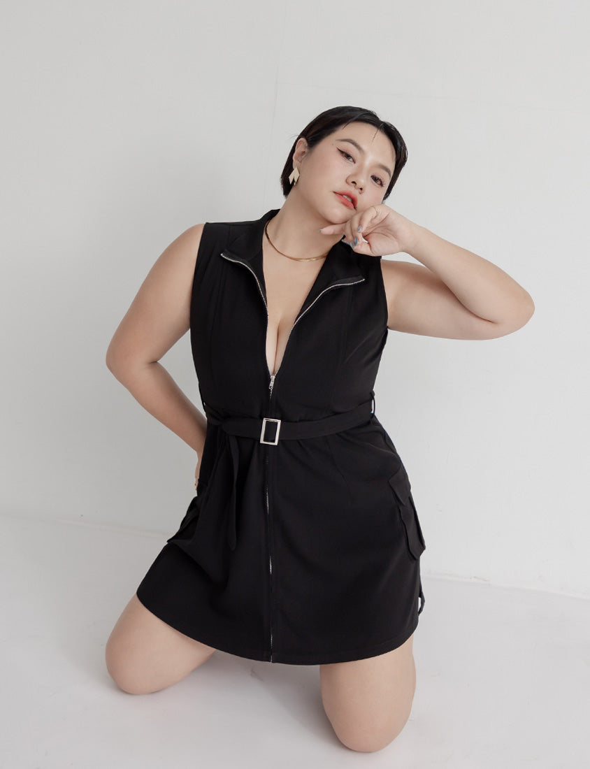 MUA! Utility Cargo Zip-Up Plus Size Sleeveless Dress (With Belt)