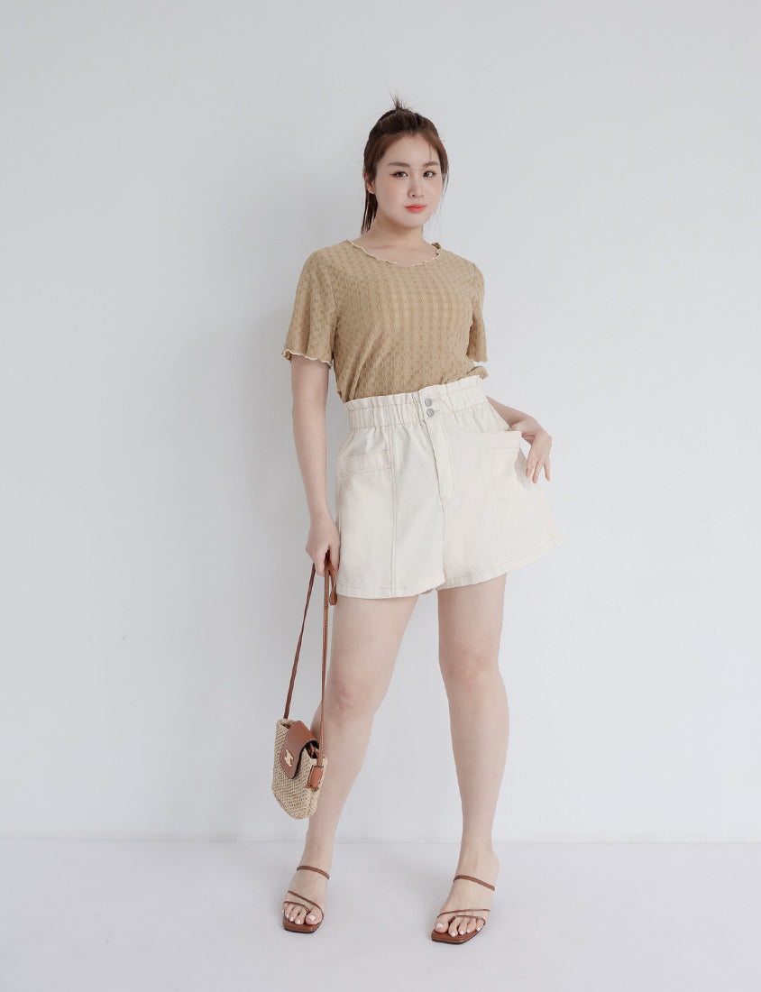 Playful Bubble Hem Twill Drawstring Plus Size Shorts