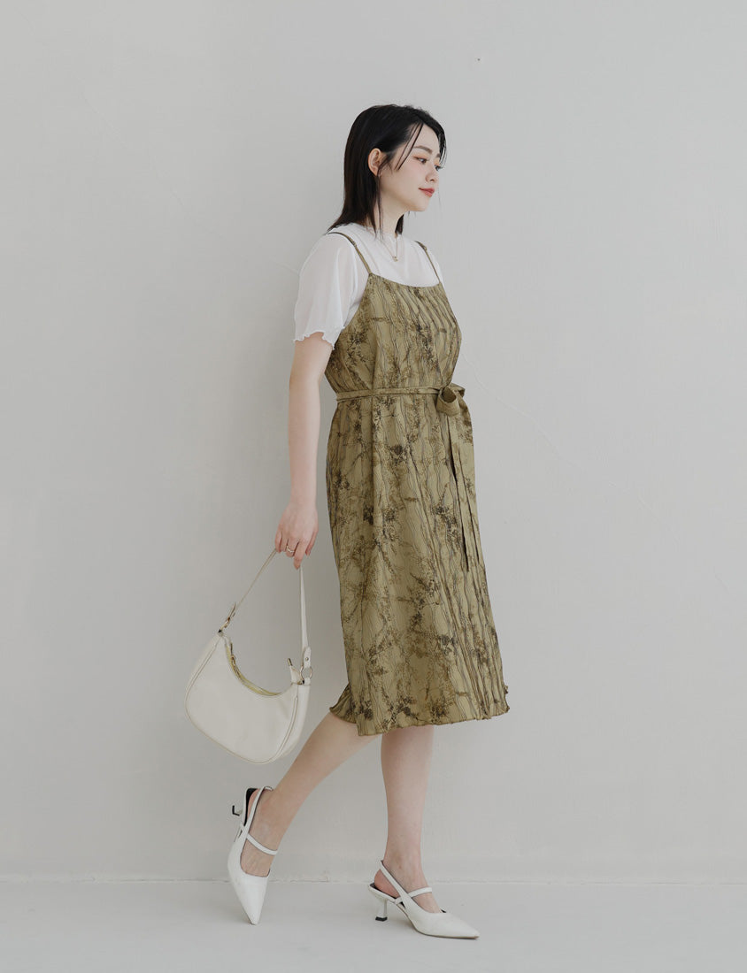 MISS. Wavy Textured Adjustable Strap Plus Size Dress (with Belt)