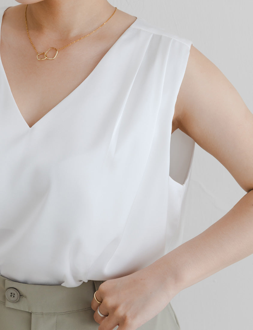 MISS. Subtle Sheen V-Neck Wide Strap Plus Size Pleated Tank
