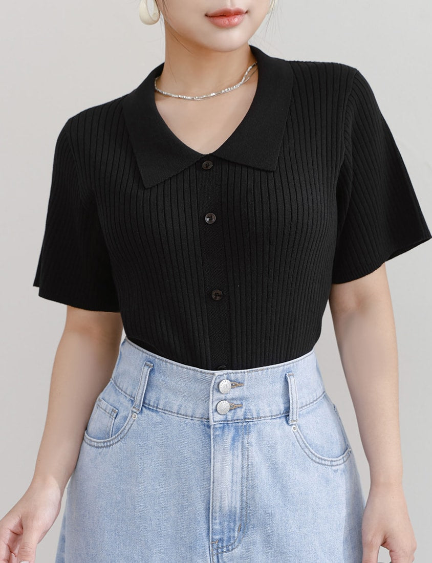 MISS. Versatile Icy Silk Faux Button Collar Plus Size Top