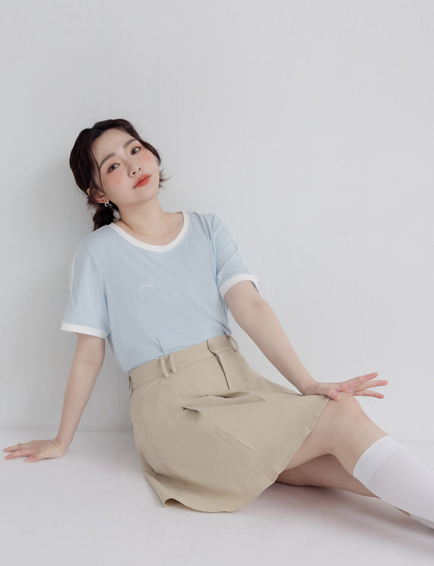 American Style Sporty Bow Embroidery Plus Size Tee