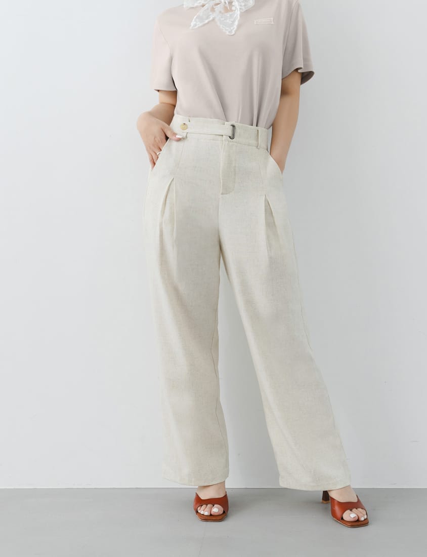 MISS. Cotton Linen Pleated Waist Plus Size Wide Leg Pants