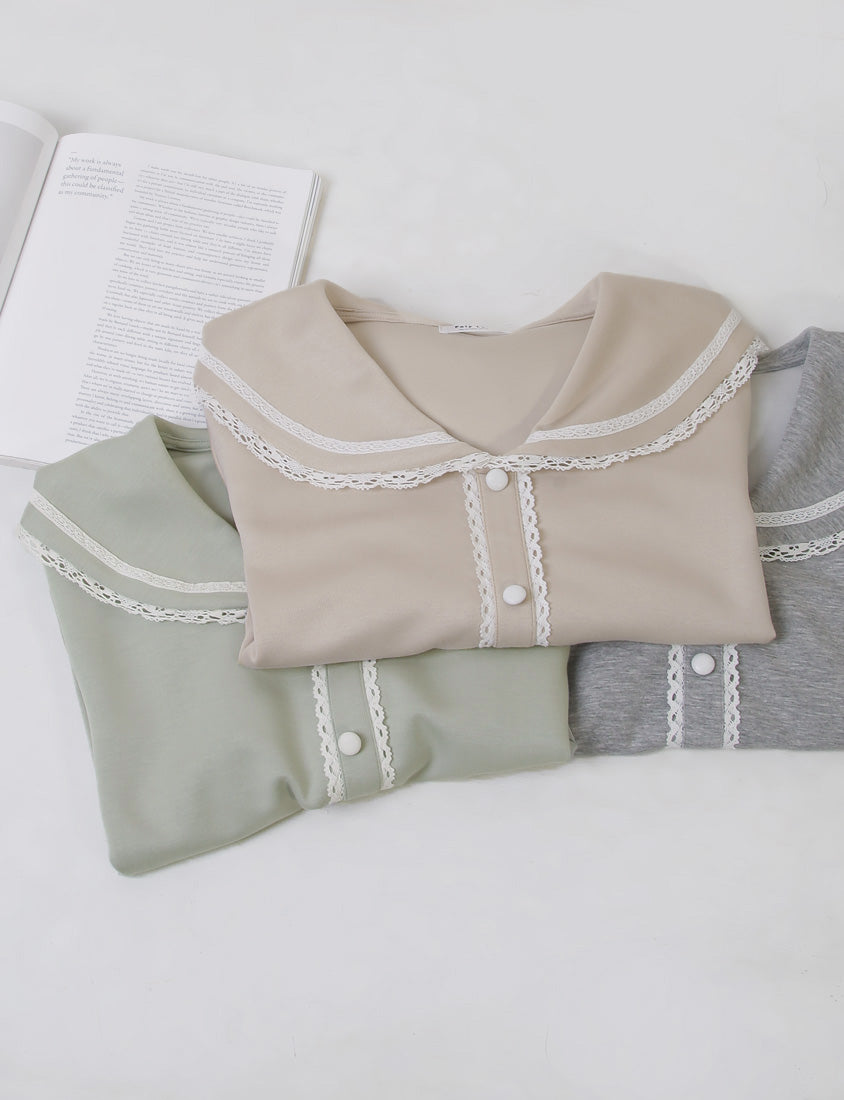 Space Cotton Sailor Collar Plus Size Lace Top