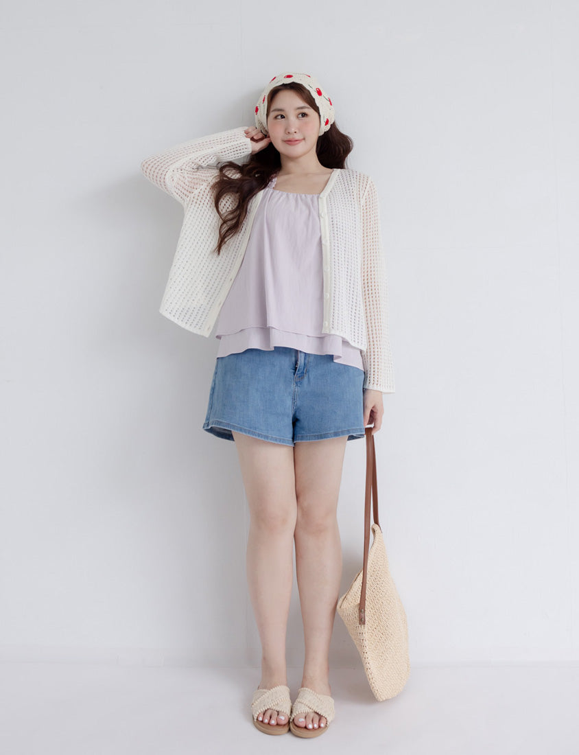 Summer Crinkled Double Layer Flounce Plus Size Top