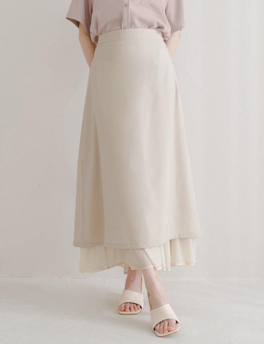 MISS. Back Elastic Waist Slit Multi-Layered Plus Size Maxi Skirt