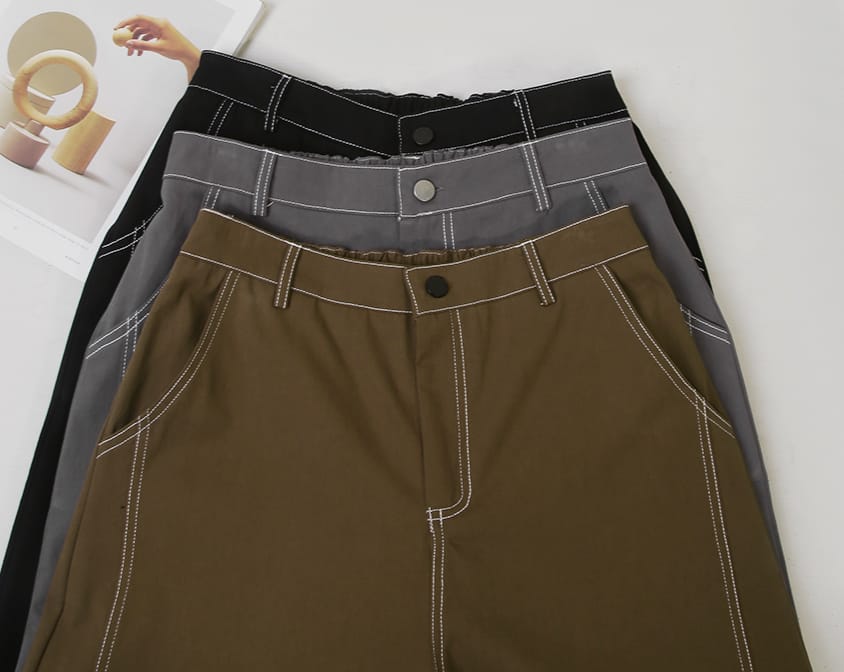 Color-Block Stitched Twill Cotton Straight-Leg Plus Size Pants