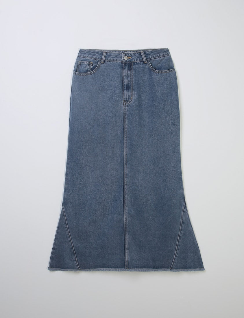 MORE U Cooling Silky Denim Slit Plus Size Mermaid Skirt