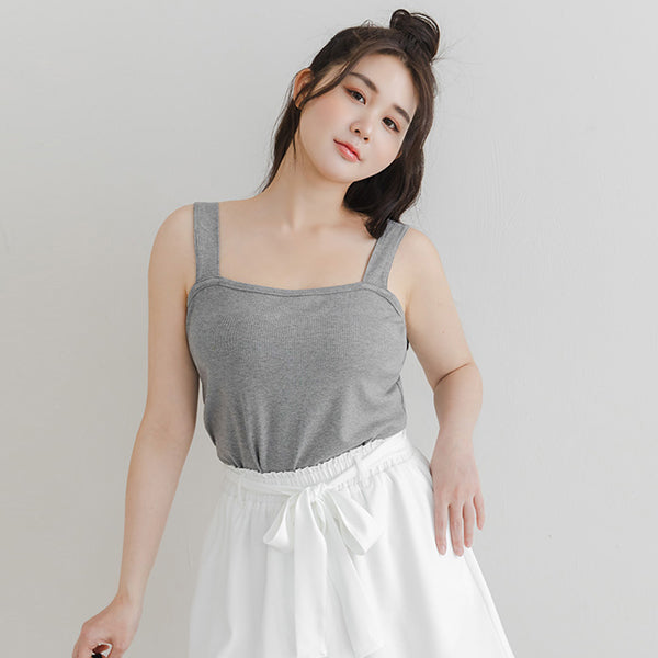 Ribbed Wide Strap Wavy Edge Plus Size Tank Top