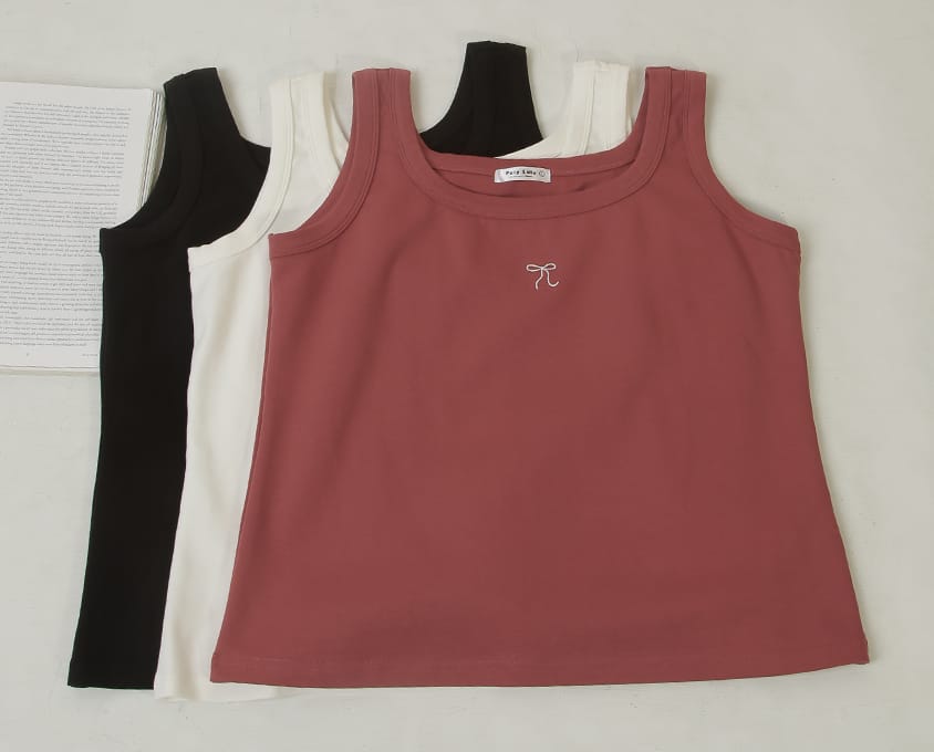 Crew Neck Bow Tie Embroidered Plus Size Cami