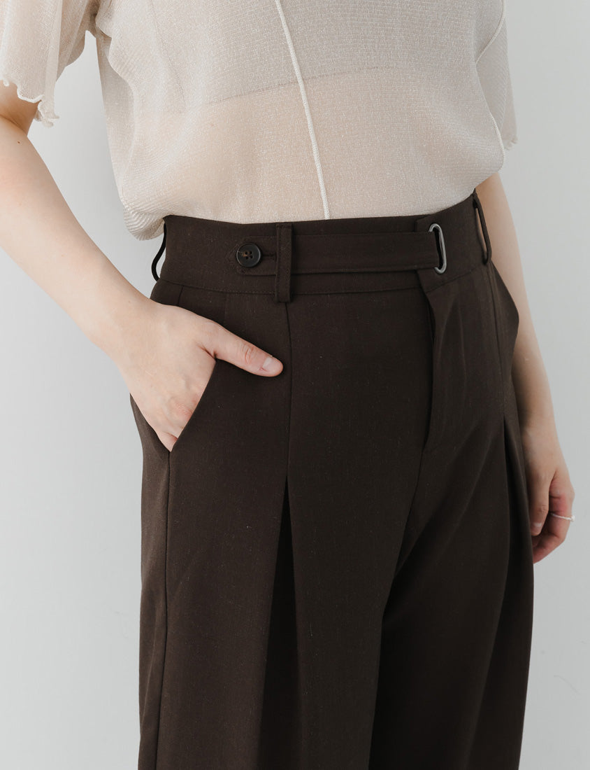 MISS. Cotton Linen Pleated Waist Plus Size Wide Leg Pants
