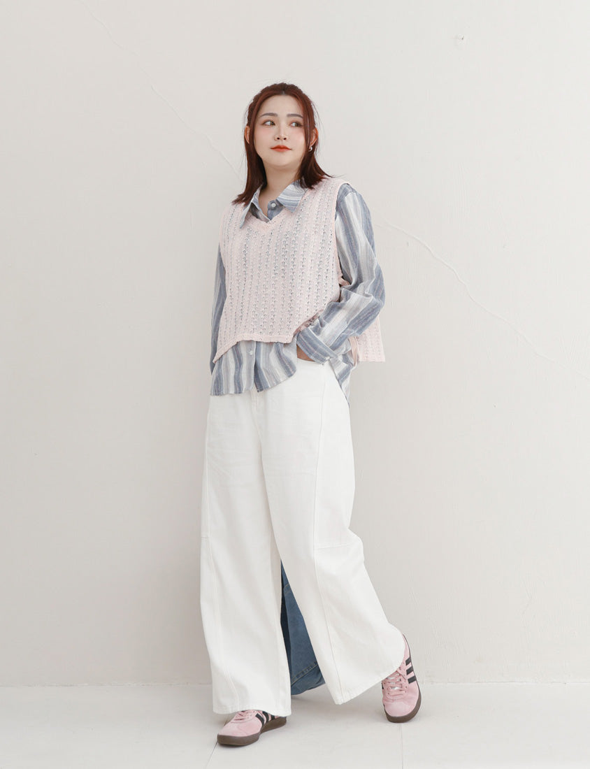 Everyday Versatile Twill Plus Size Straight-Leg Wide Pants