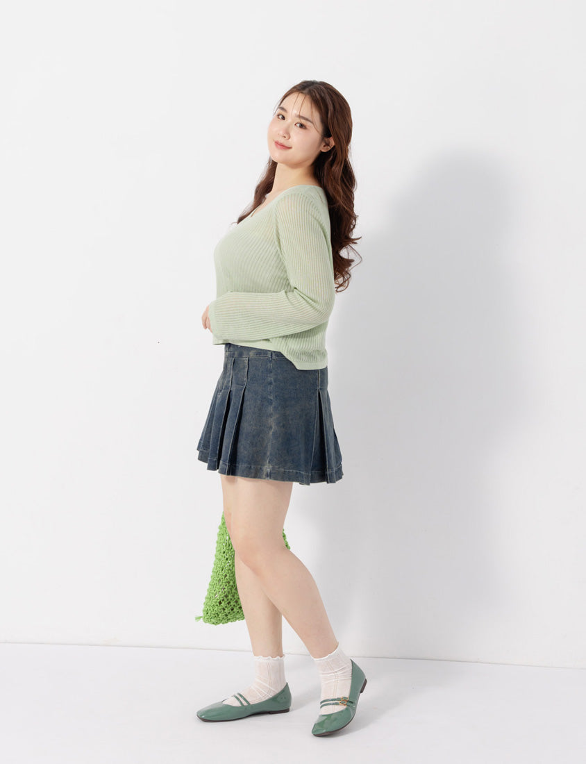 Lyocell Sheer Knit Plus Size Long Sleeve Top
