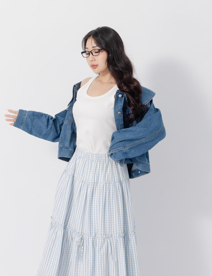 Korean Style Statement Collar Button-Down Plus Size Denim Jacket