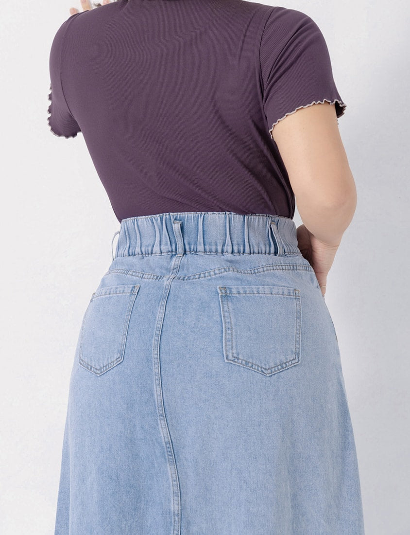 MUA! Front Slit High-Waist Denim A-Line Plus Size Maxi Skirt