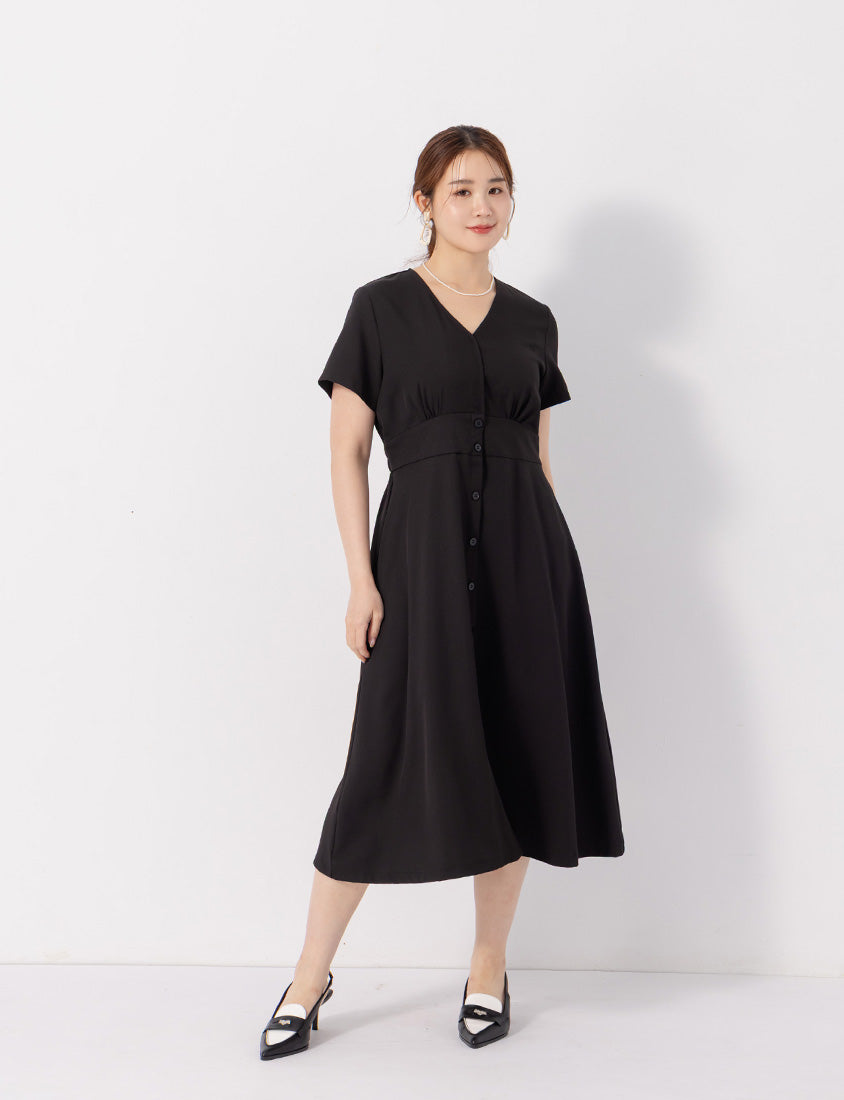 MISS. Slim Fit V-Neck Faux Button Plus Size Maxi Dress