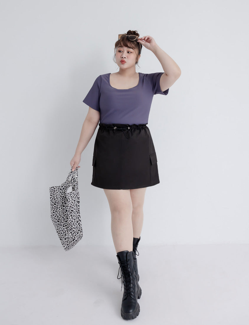 Pobra. Airy Ribbed Square Neck Short Sleeve Plus Size Bra Top