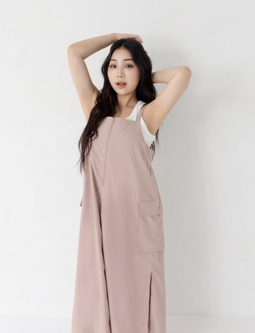 Multi-Layered Cargo Adjustable Strap Plus Size Maxi Dress