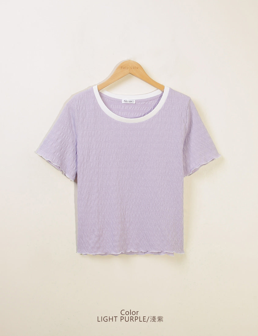 Multicolor Crew Neck Color-Block Crinkled Plus Size Short Sleeve Top