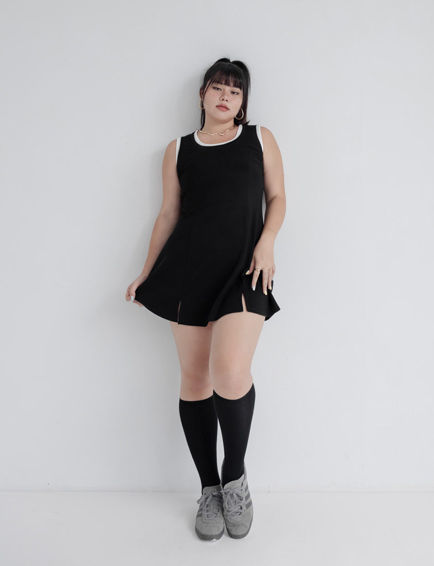 MUA! Space Cotton Faux Two-Piece Stitch Plus Size Mini Dress