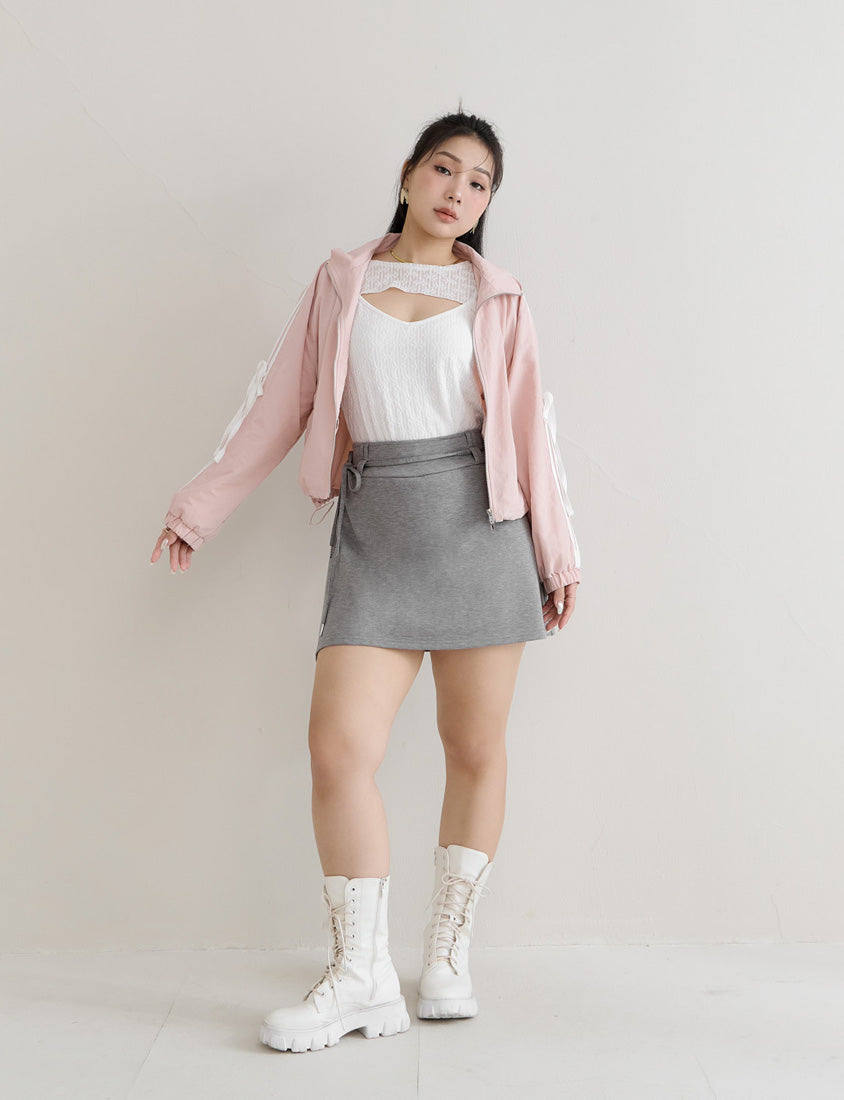 MUA! Contrast Trim Cropped Plus Size Trench Jacket