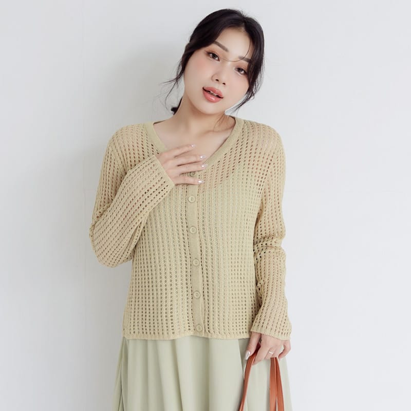 V-Neck Multicolor Ice Silk Plus Size Knit Cardigan