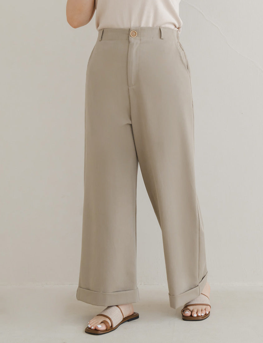 Back Elastic Tapered Cuffed Hem Twill  Plus Size Pants