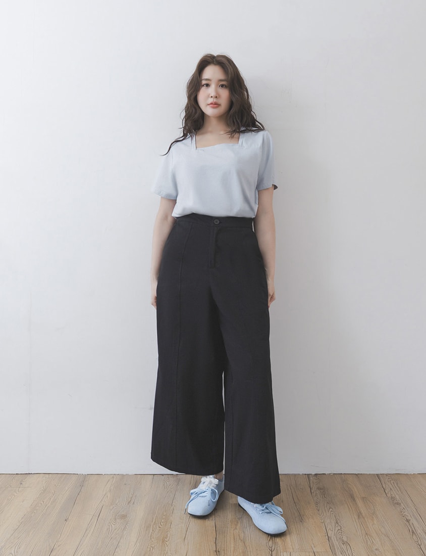 Airy Cooling Square-Neck Ice Porcelain Cotton Plus Size Tee