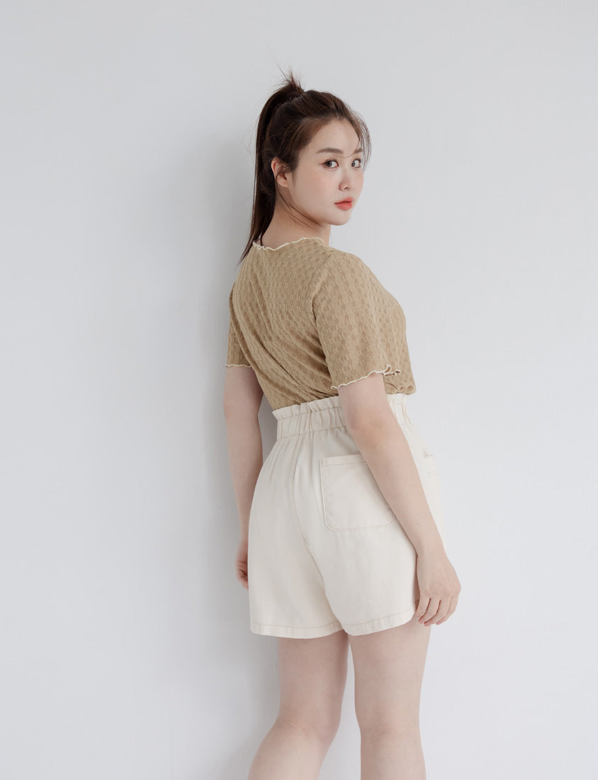 Playful Bubble Hem Twill Drawstring Plus Size Shorts
