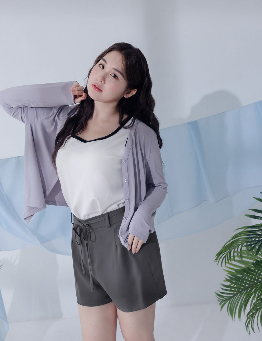 MISS. Silky Cool Plus Size Tailored Shorts (with Waist Tie)