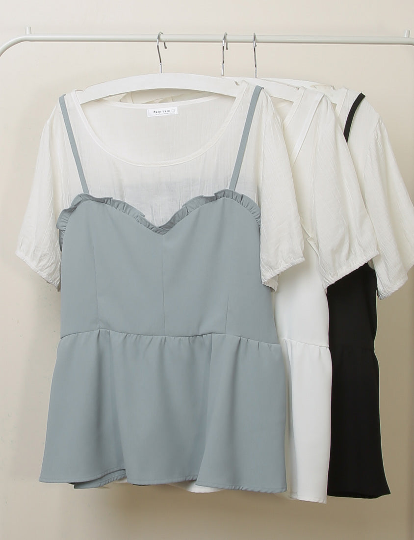 Faux Two-Piece Ruffle-Trim Layered-Look Plus Size Peplum Blouse