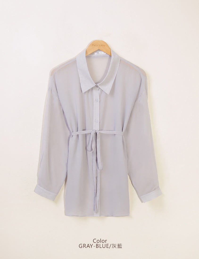 Flowy Crinkled Sheer Plus Size Blouse (With Tie)