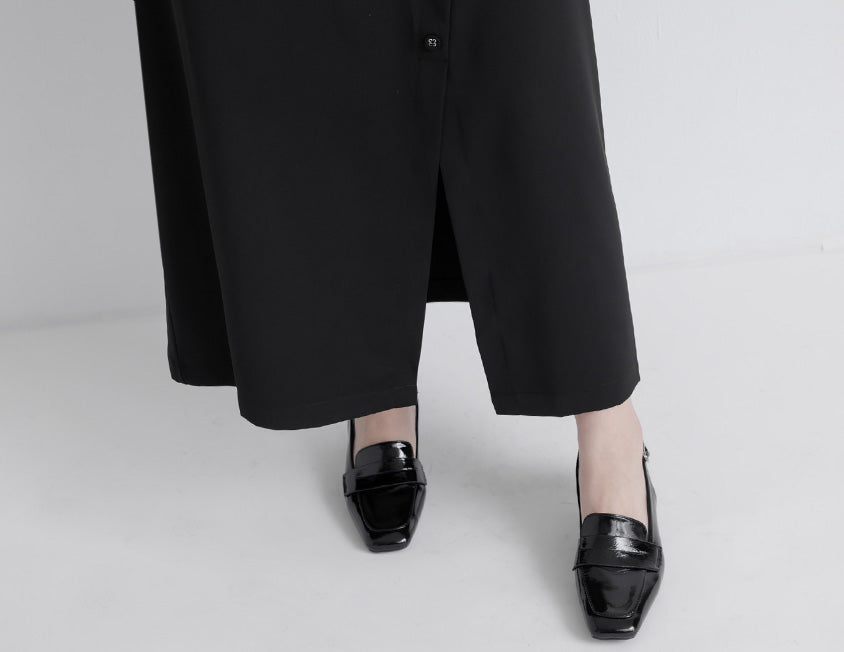 MISS. Korean Style Asymmetrical Button Slit Elastic Waist Plus Size Maxi Skirt