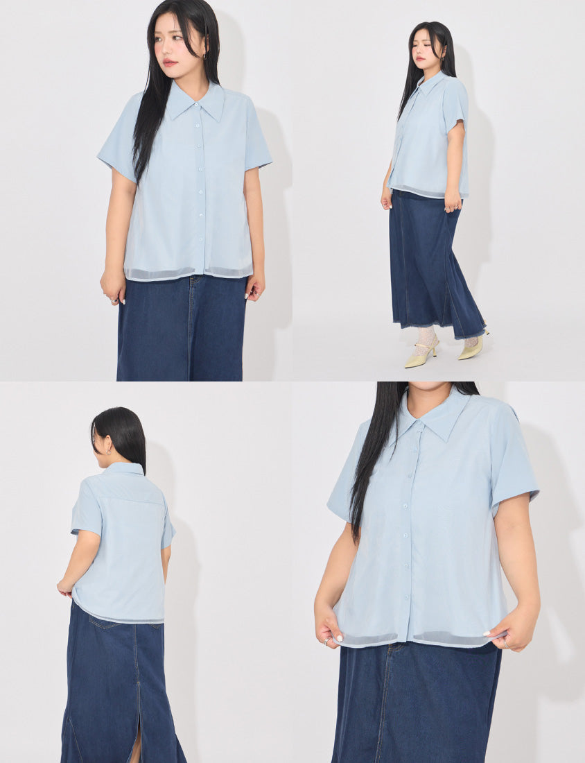 MORE U Elegant Sheer Double-Layer Plus Size Shirt