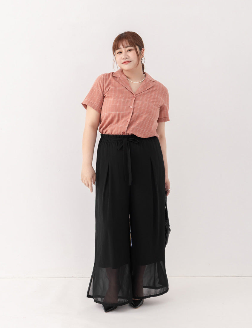 MISS. Silky Cool Sheer Chiffon Elastic Waist Plus Size Wide Pants
