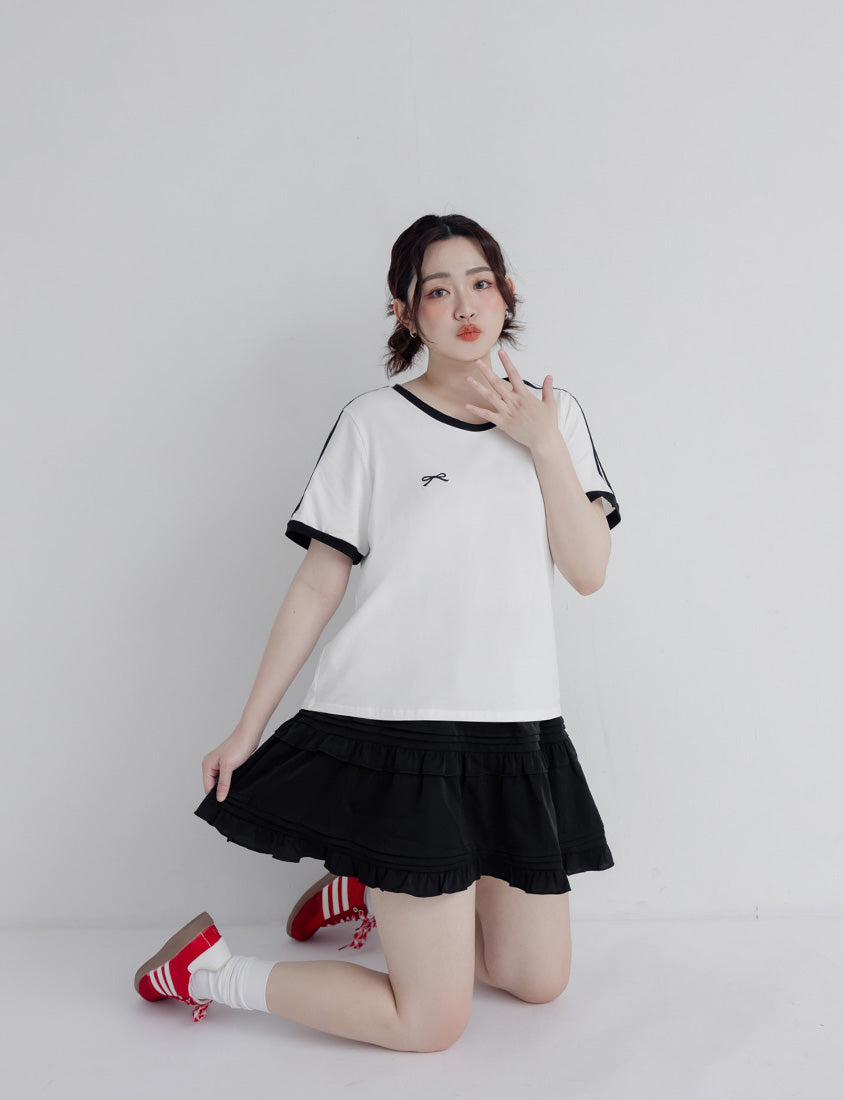 American Style Sporty Bow Embroidery Plus Size Tee