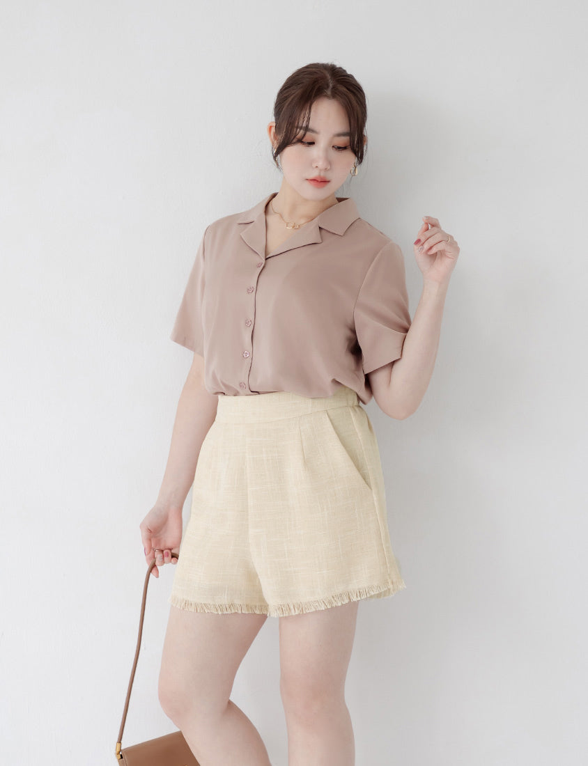 MISS. Tweed Fringe Trim Back Elastic Waist Plus Size Shorts