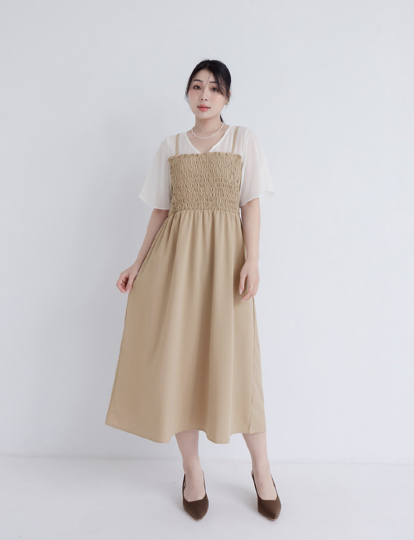 MISS. Faux Two-Piece Sheer Elastic Strap Plus Size Dress