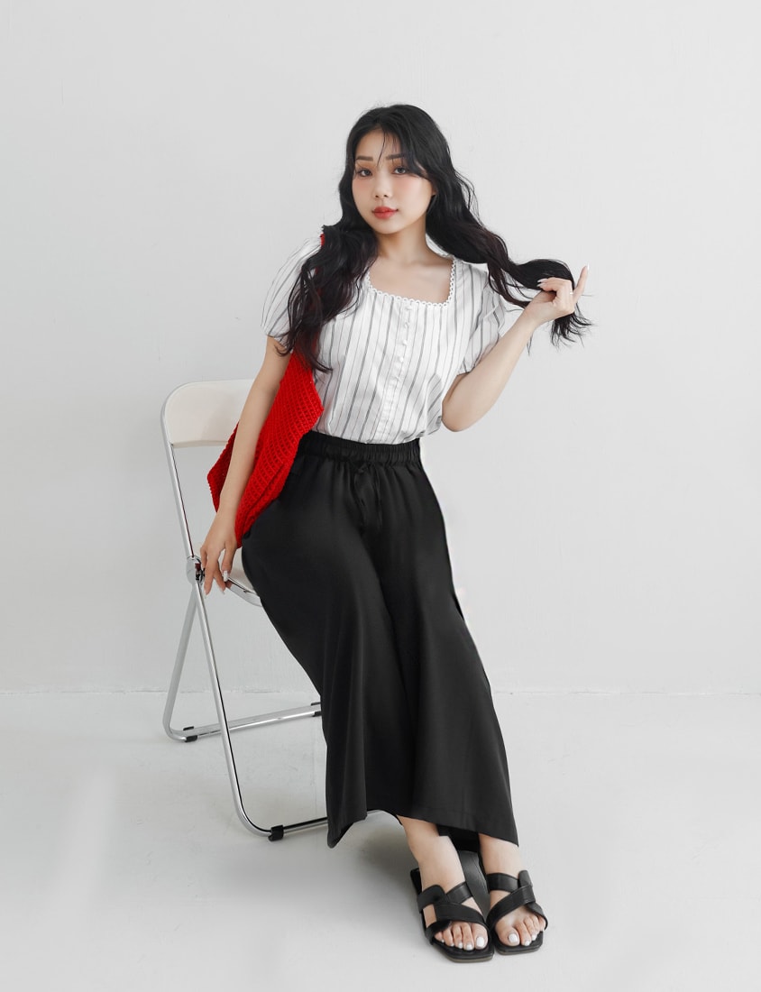 Full Elastic Waist Chiffon Plus Size Wide-Leg Pants