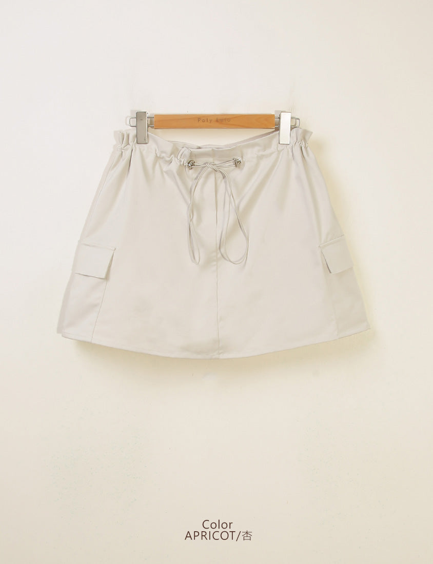 Sweet & Edgy Drawstring Cargo Plus Size Mini Skirt (With Inner Shorts)