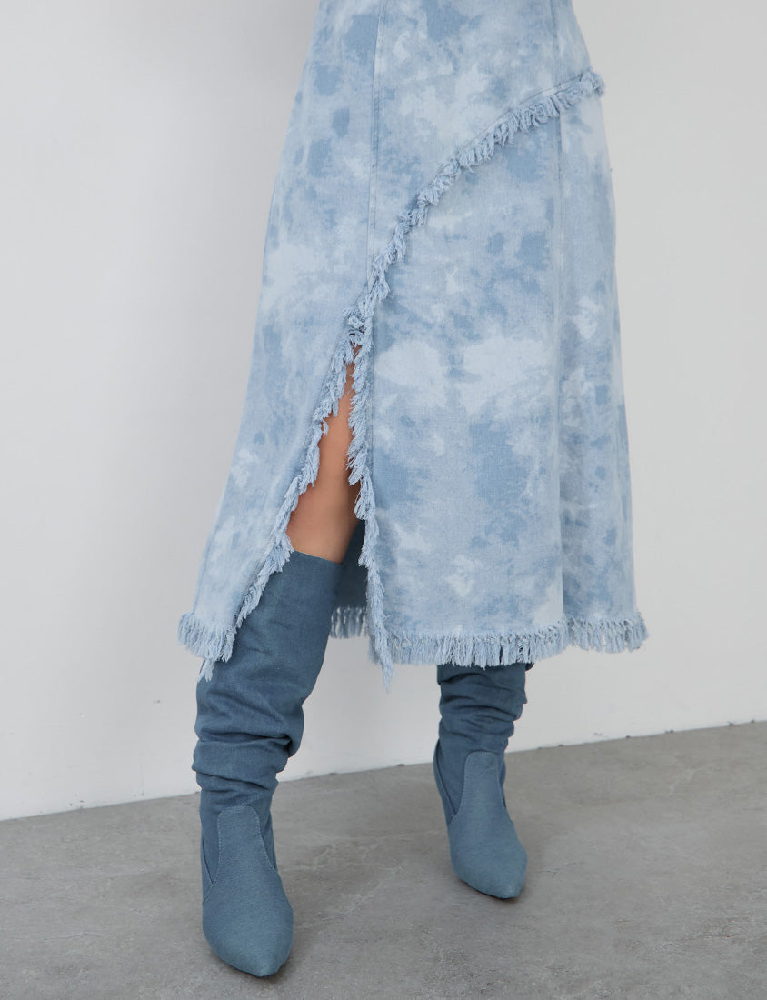 Adjustable Tie-Dye Denim Plus Size Cami Dress