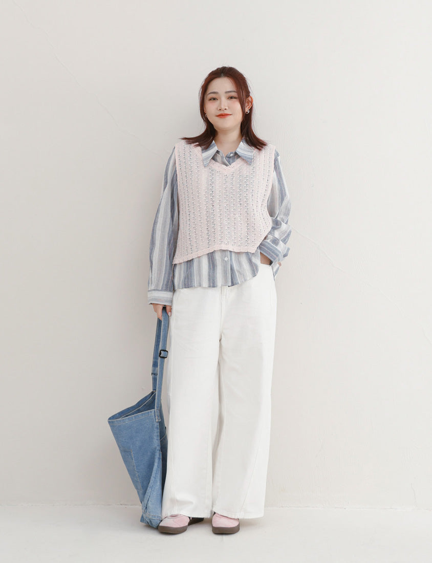 Everyday Versatile Twill Plus Size Straight-Leg Wide Pants