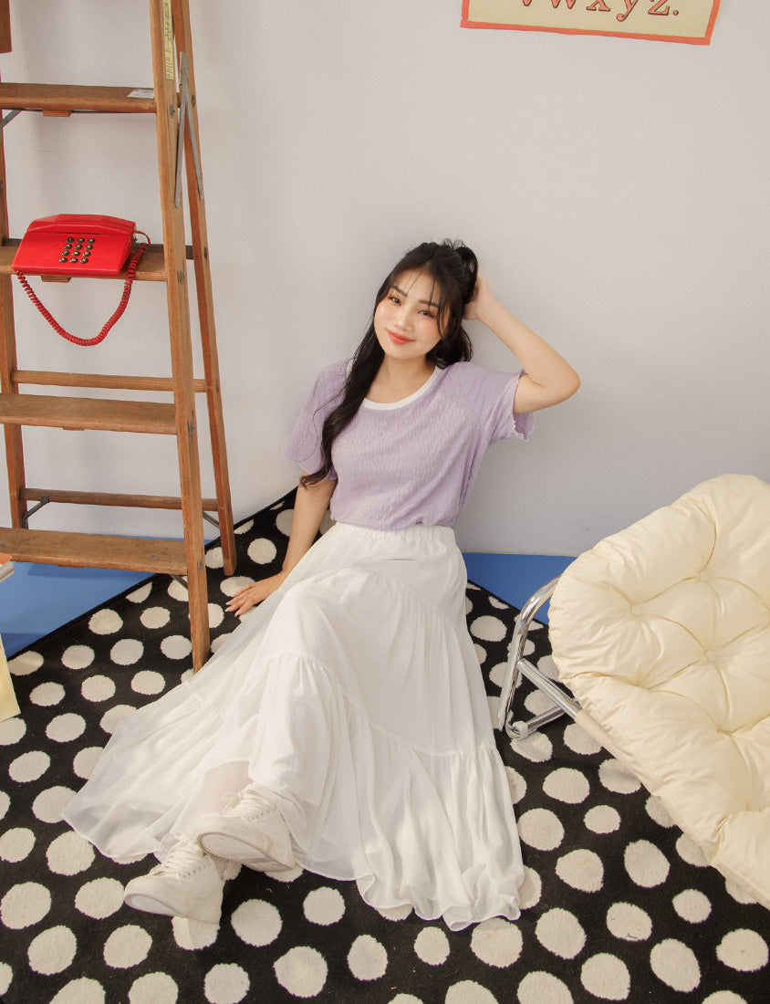 Multicolor Crew Neck Color-Block Crinkled Plus Size Short Sleeve Top