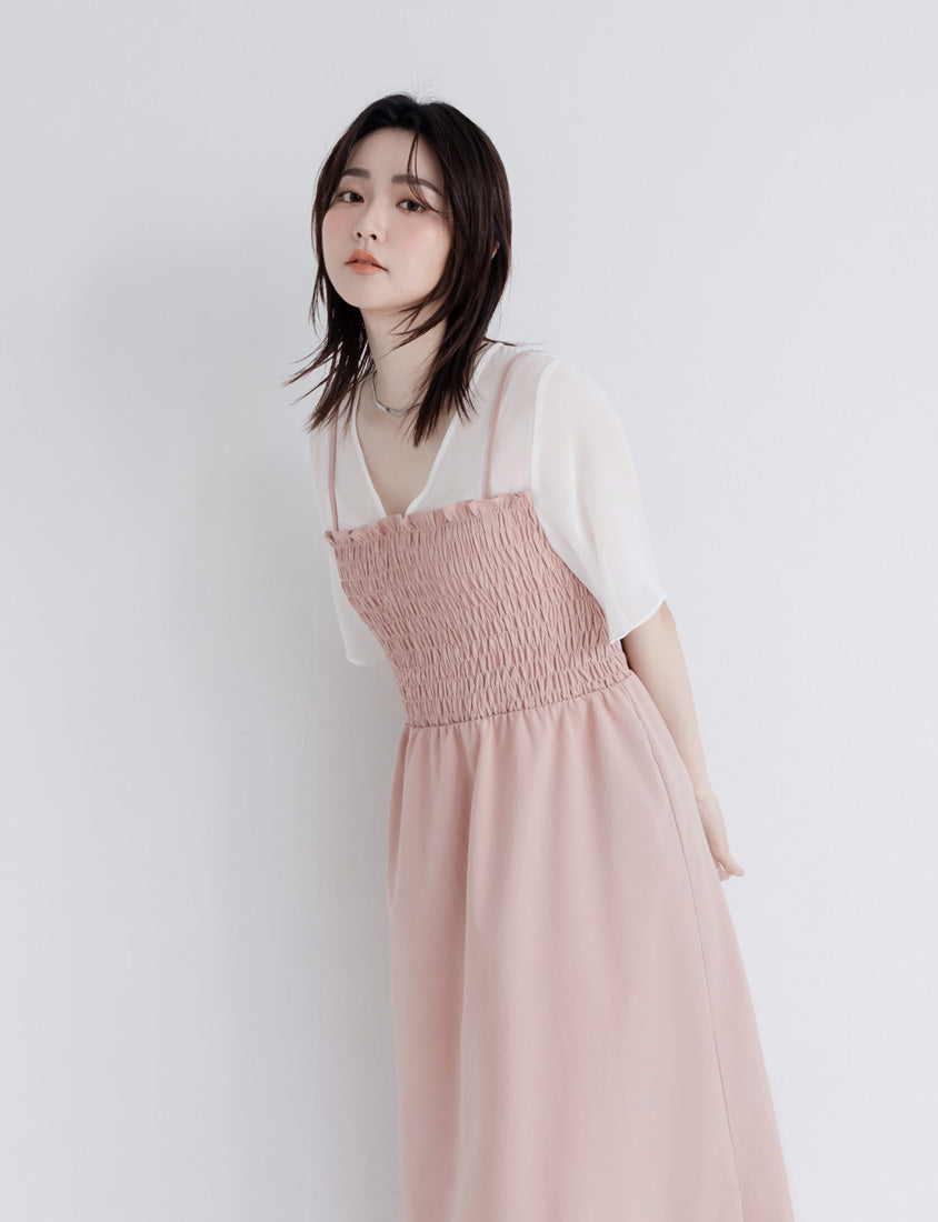 MISS. Faux Two-Piece Sheer Elastic Strap Plus Size Dress