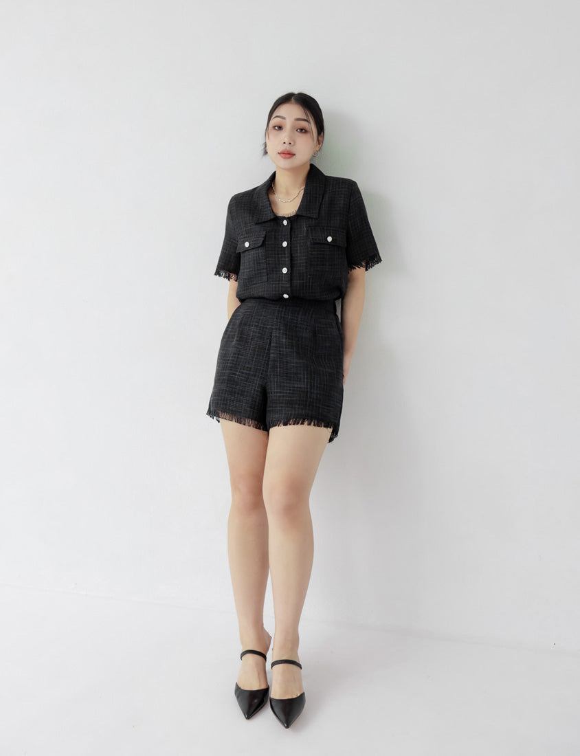 MISS. Tweed Fringe Trim Back Elastic Waist Plus Size Shorts