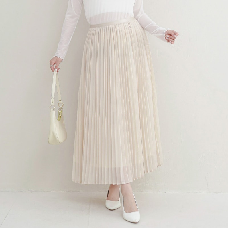MISS. Elegant Fine-Pleated Double Layer Sheer Plus Size Maxi Skirt