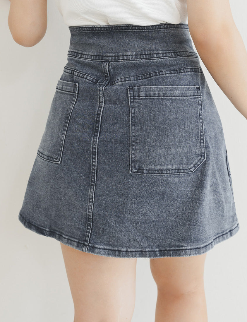 MUA! Ultra Stretch High Waist Washed Denim Plus Size Mini Skirt (With Pants)