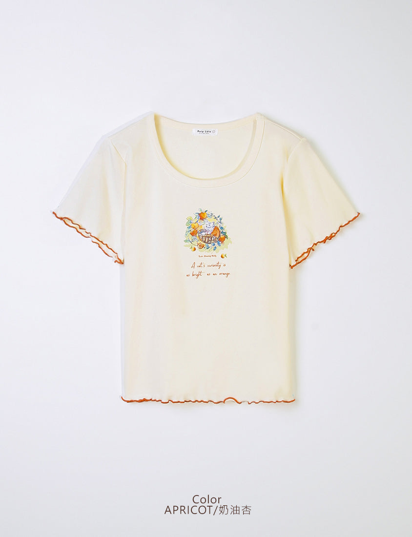 Crew Neck Contrast Ruffle Trim Plus Size Graphic Tee (Illustrator Collaboration)
